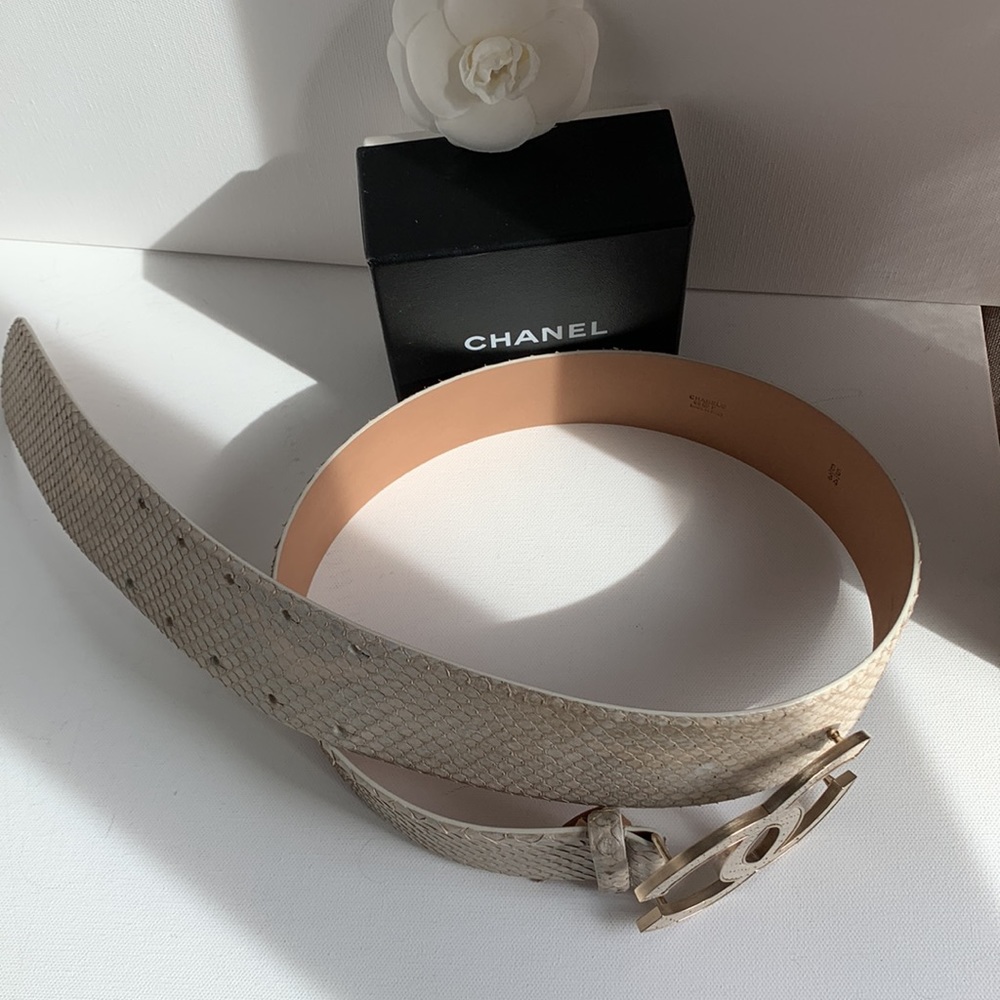 ⭐️ CHANEL Belt RARE Iridescent Python Leather Matte Gold HW Y2K Huge CC Big Logo - Picture 14 of 16